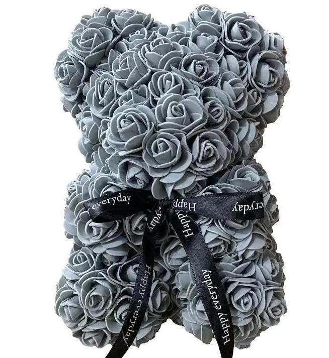 grey flower teddy bear