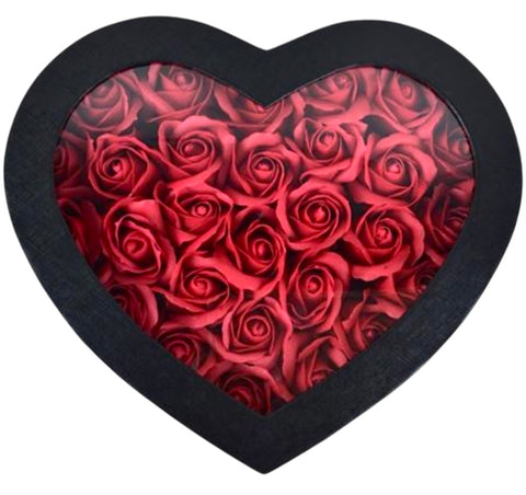 Black Heart Box with Red Scented Forever Roses