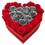 Silver Heart in Red Roses Box