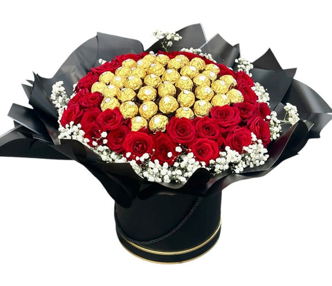 Amazing Box of Chocolate with Roses & Gypsophila