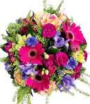 Bouquet of Cerise and Blue Flowers