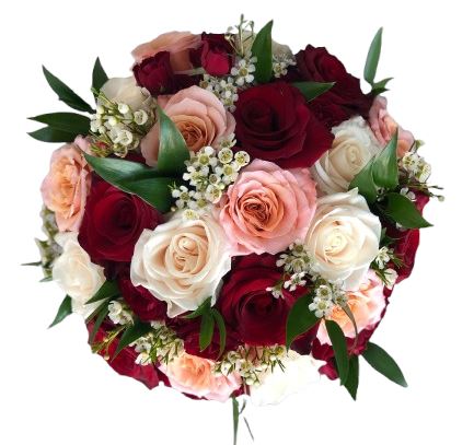 Bouquet of Luxury Peach and Red Roses