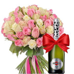 Bouquet of Pink and White Roses Bouquet with Champagne