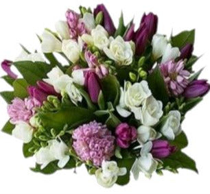 Bouquet of Pink Hyacinth and Tulips with Freesias