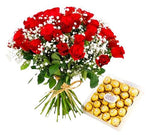 Bouquet of Roses with Gipsophila and Ferrero Rocher