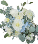 Bouquet of White Dahlia in Blue Hydrangea