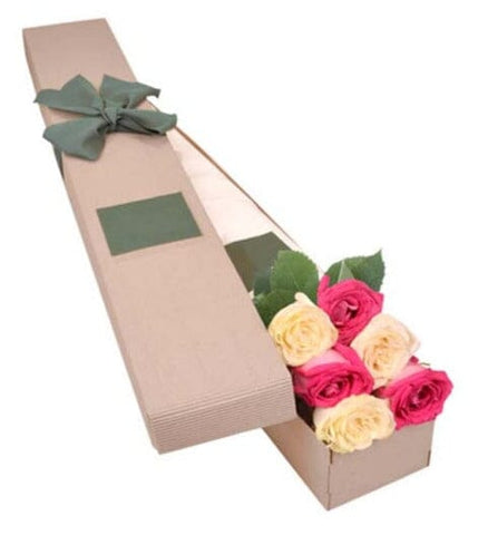 Box of Ivory and Pink Luxury Roses