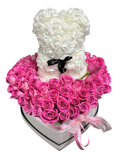 Box of Roses and Rose Teddy