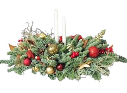 Centerpiece of Red and Green Baubles