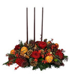 Centerpiece of Red Roses and Dried Orange Fruits