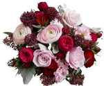 Charming Bouquet of Pink Ranunculus in Deep Red Blooms