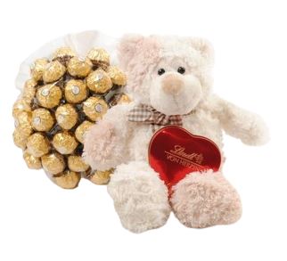 Chocolate Bouquet with Cute Teddy Bear and Chocolate Heart