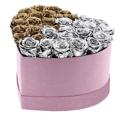 Cute Box of Silver and Gold Roses