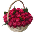 Deep Cerise Roses in Basket