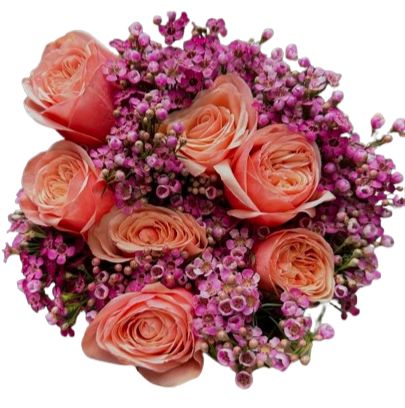 Delightful Peach Garden Roses with Wax Flowers Bouquet