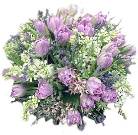 Double Lavender Tulips and Lilac Bouquet