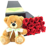 Dozen Roses with Cute Teddy Bear Gift Set