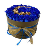 Elegant Blue and Gold Roses Initial Flower Box