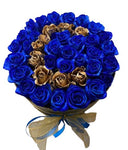 Elegant Blue and Gold Roses Initial Flower Box