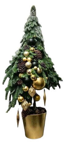 Festive Magic Wonderland Tree Arrangement: Dark Green and Gold Drops