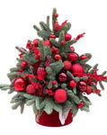 Festive Spruce Tree Arrangement - in Vibrant Red Baubles Decorating