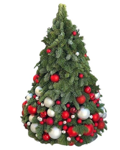 Fresh Spruce Festive Tree Arrangement: Rafined Red and Silver Baubles Decorations