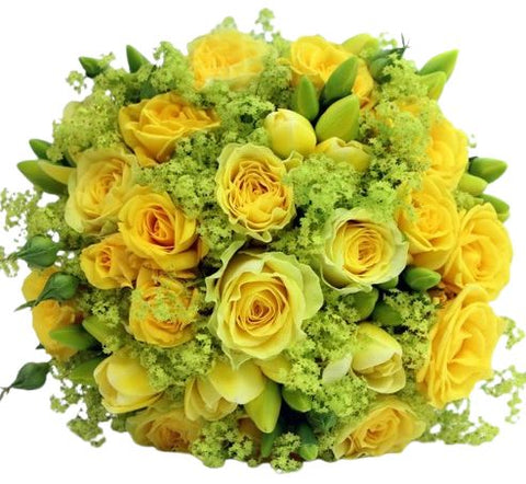 Glowing Bouquet of Yellow Roses and Daffodils