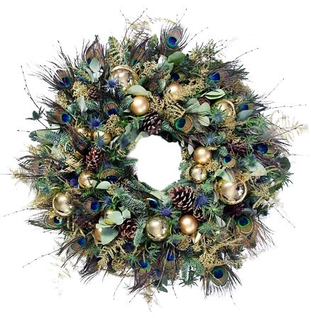 Golden Glow & Feather Christmas Wreath