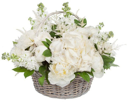 Gorgeous Fragrant Basket of White Peonies and Hydrangea