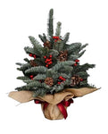 Jute Wrapped Blue Spruce Christmas Tree with Red Berries and Cones