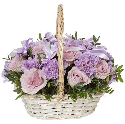 Lavender Roses and Carnations in Basket