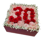 Lovely Personalized Box of Red and Pink Roses with Gypsophila