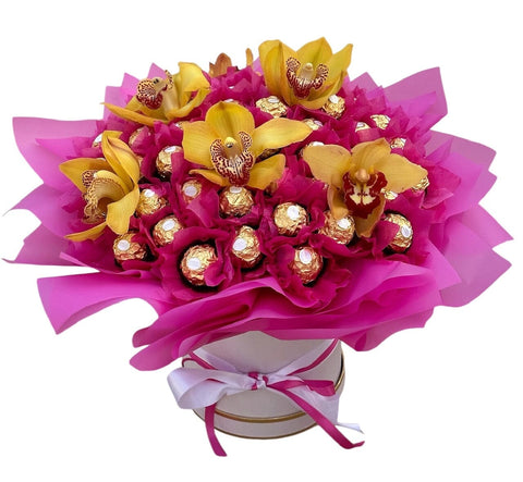 Luxury Box of Chocolates with Cymbidium Orchids