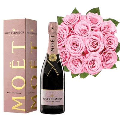 Luxury Gift Set of Pink Roses Bouquet with Champagne