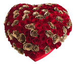 Luxury Heart Box of Gold and Red Roses