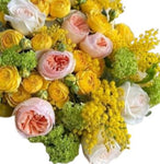 Mimosa with Garden Roses Elegant Bouquet