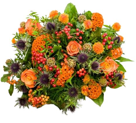 Orange Bouquet of Celosia and Roses