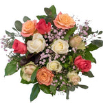 Peach and Orange Roses with Gypsophila Bouquet