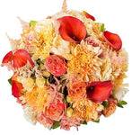 Peach Dhalia with Orange Calla Lily Bouquet