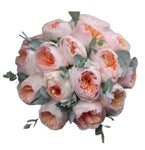 Peach Garden Roses with Eucalyptus Bouquet