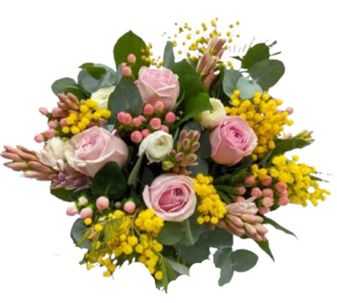 Pink Flowers with Mimosa Bouquet