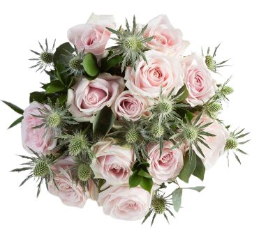 Pink Sweet Avalanche Roses with Eryngium Bouquet