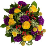 Purple Carnations in Yellow Blooms Bouquet