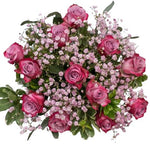 Purple Cherry Roses with Pink Gypsophila Bouquet