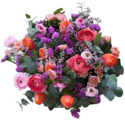 Rafined Bouquet of Orange and Pink Flowers in Purple