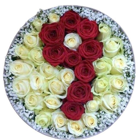 Red and White Roses Number Box Adored with Gypsophila