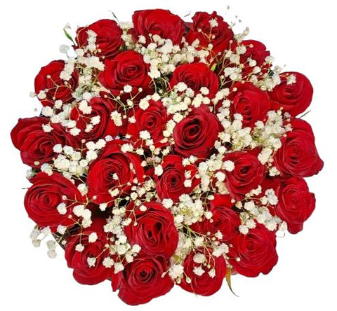 Red Roses with Gypsophila Bouquet