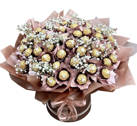 Rose Gold Chocolate Box with Gypsophila