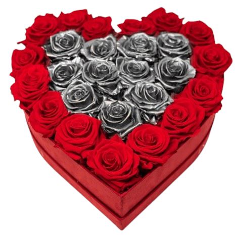 Silver Heart in Red Roses Box