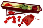 Single Rose Luxury Box with Cute Bag of Chocolate Hearts and Roses Petals